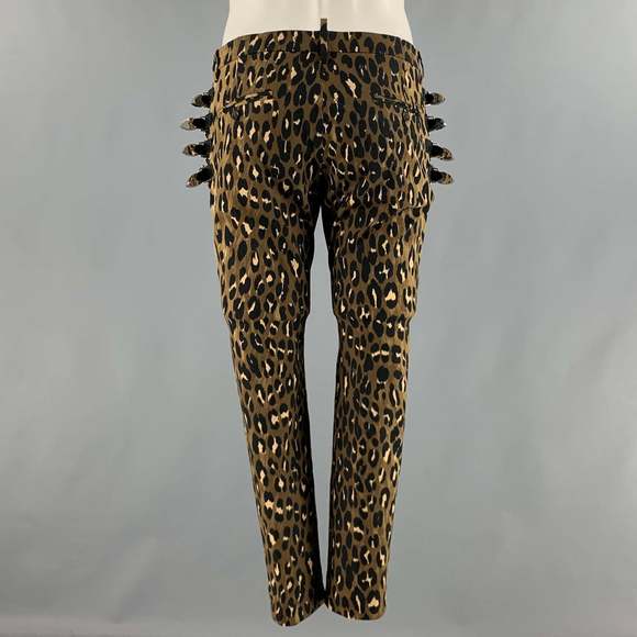 DSQUARED2 Brown Black Animal Print Cotton Elastane Dress Pants - Picture 4 of 7